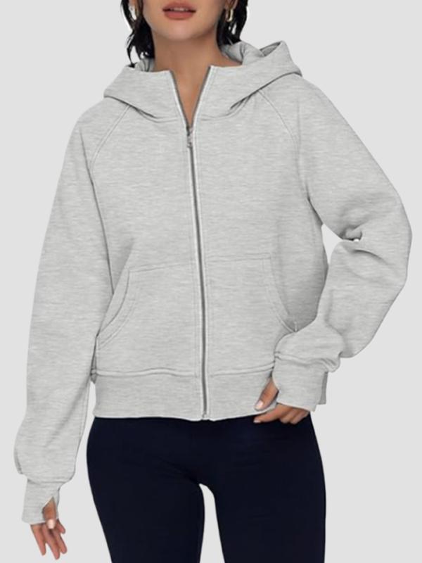 Hooded Long Sleeves Pockets Solid Color Zipper Jackets Outerwear Product Image