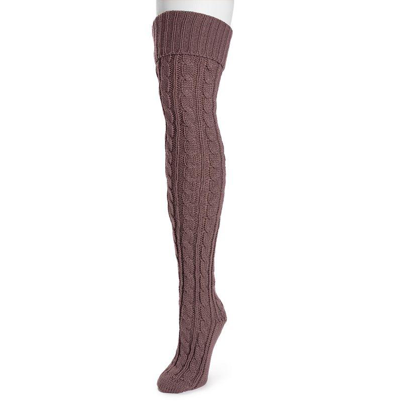 Women's MUK LUKS Cable Knit Over-the-Knee Socks, Gray Product Image