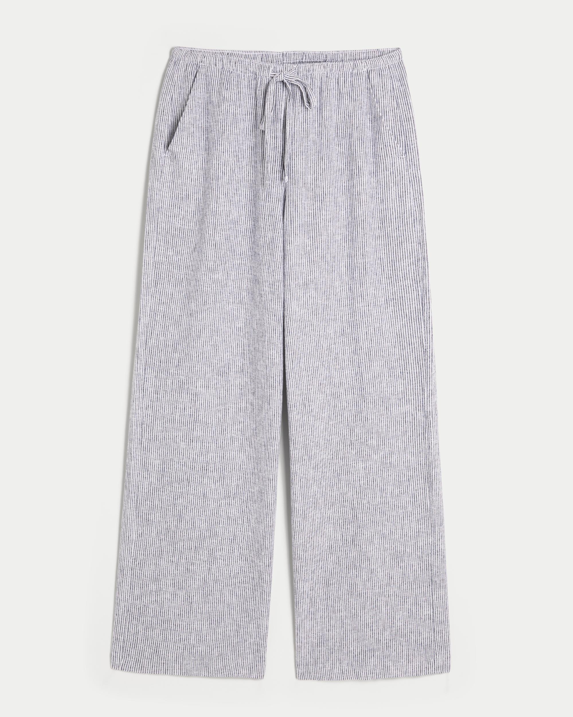 Linen-Blend Pull-On Baggy Pants Product Image