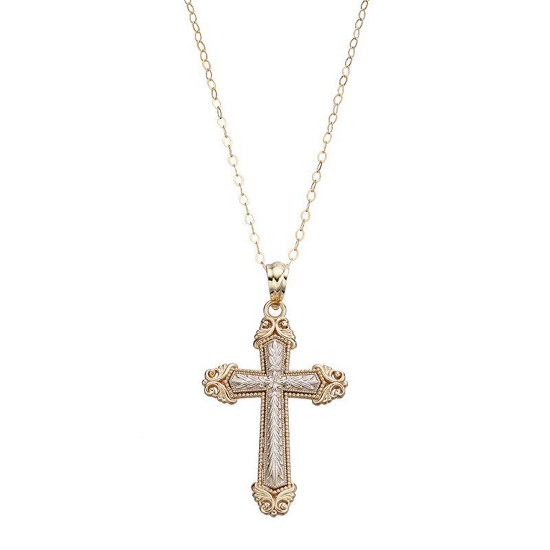 Two Tone 10k Gold Filigree Cross Pendant, Women's, 10k 2 Tone Product Image