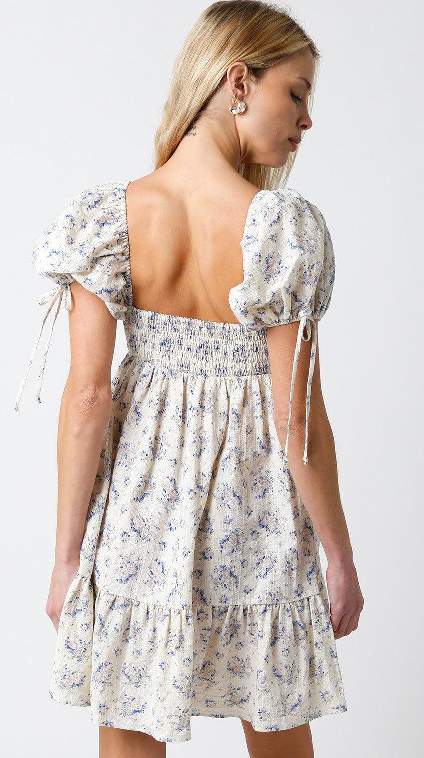 FINAL SALE Bardot Floral Babydoll Dress | Taupe Blue Product Image
