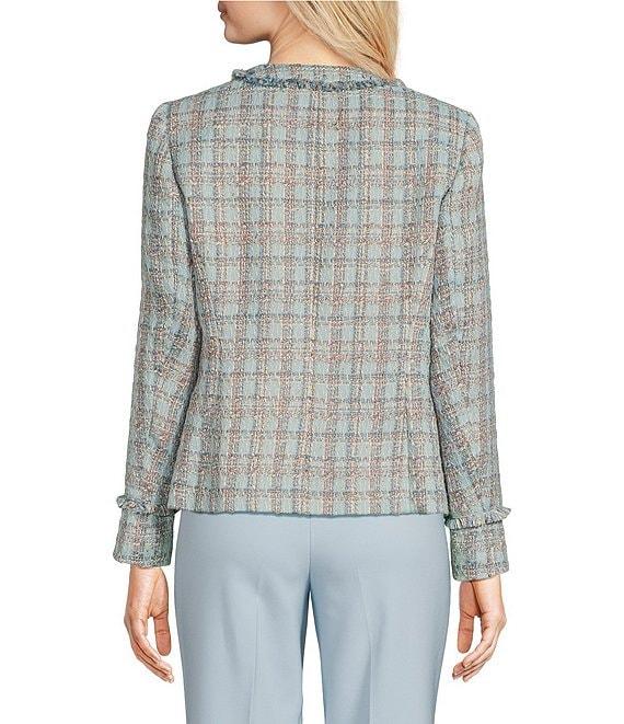 Anne Klein Tweed Round Neck Patch Pocket Long Sleeve Fringe Jacket Product Image