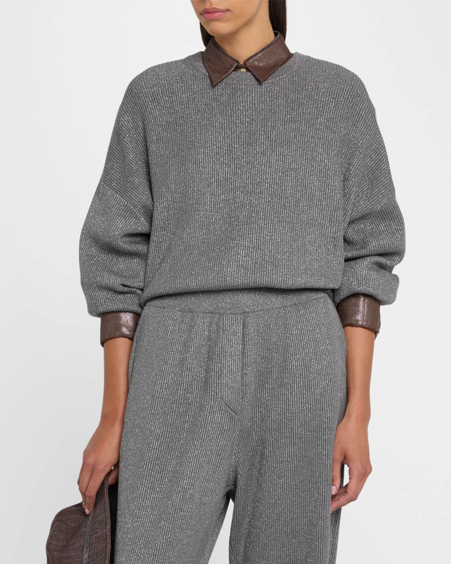 Lurex Cotton Metallic English Rib Knit Sweater Product Image