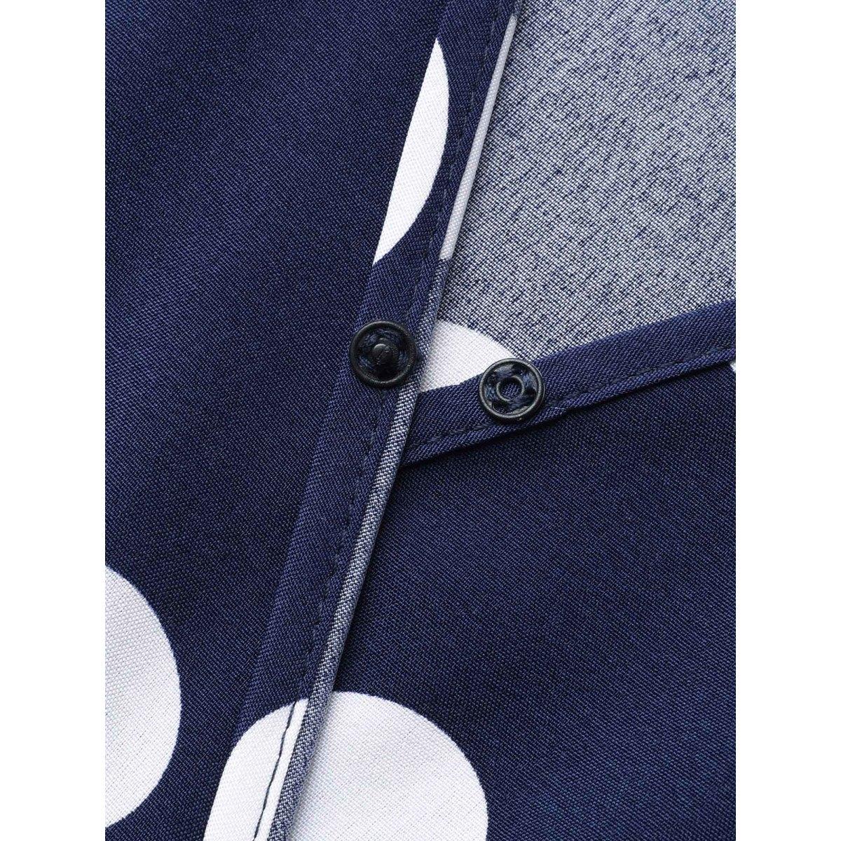 Plus Size Polka Dots Surplice Neck Waist-Cinched Dress Navy Women Elegant Ruffles Overlap Collar Elbow-length sleeve Curvy BloomChic 22-24/3X Product Image