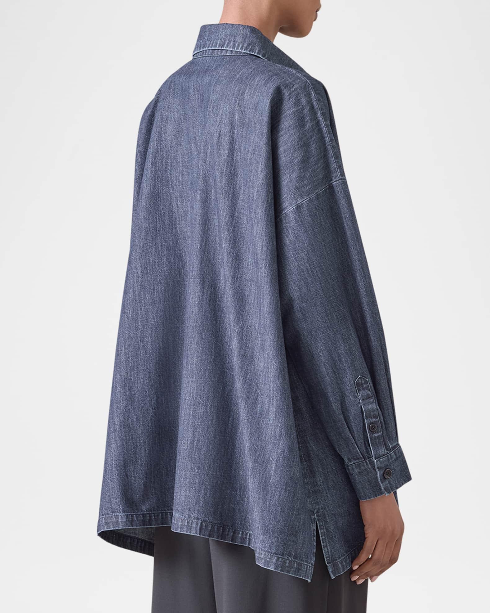 Denim Wide A-Line Shirt Jacket With Collar (Long Length) Product Image