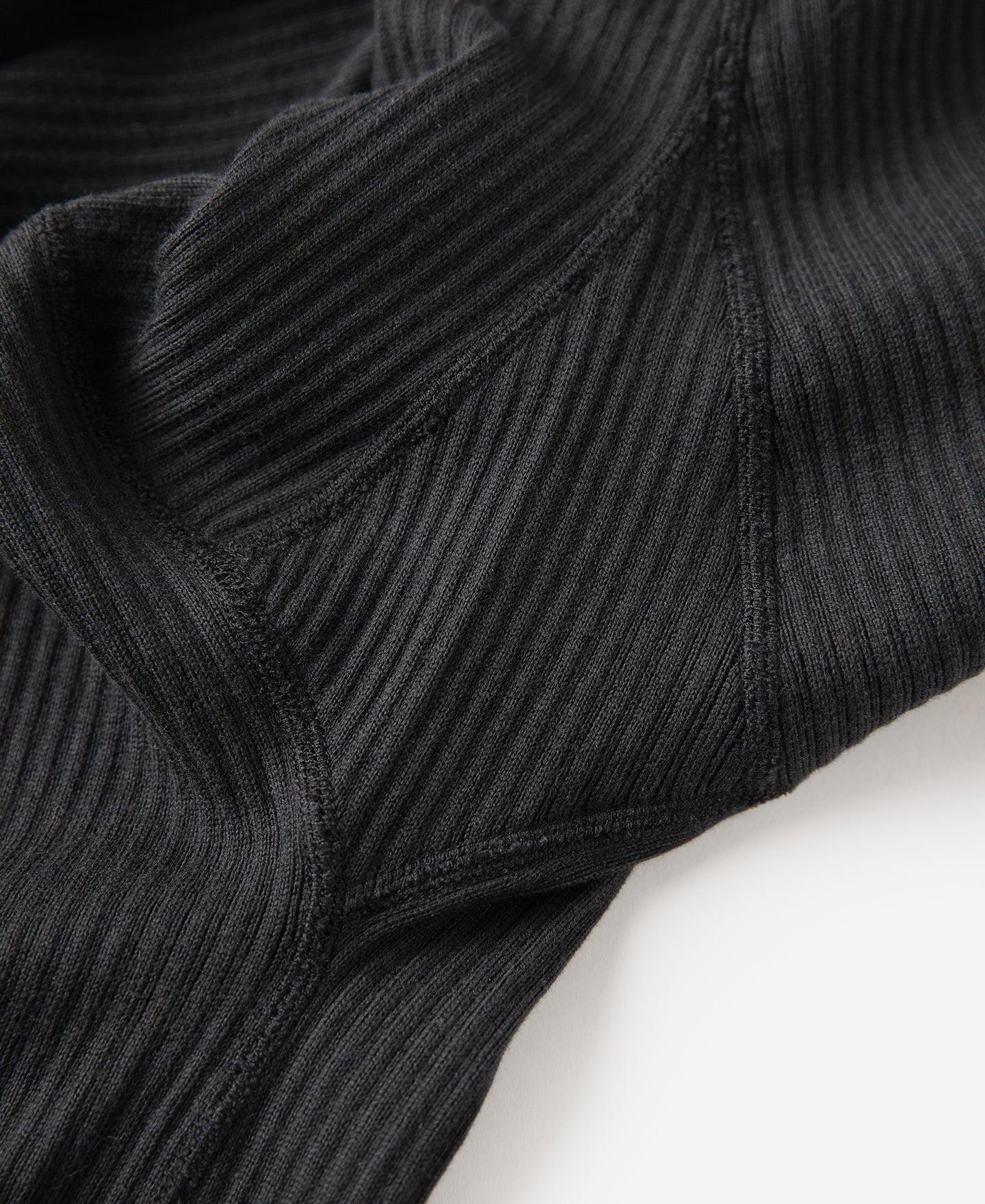 Ribbed Long Sleeve Henley T-Shirt - Black Product Image