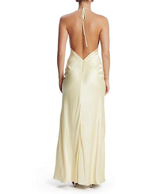 Bardot Yve Satin Halter V Neck Sleeveless Slip Maxi Dress Product Image