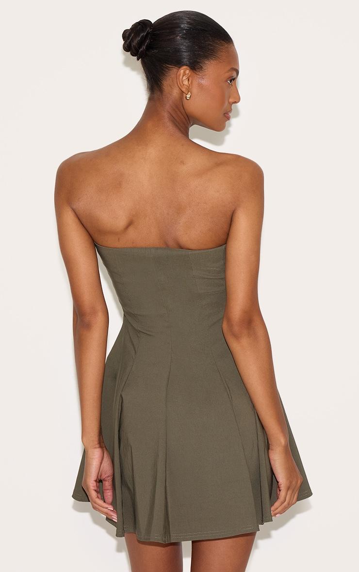 Khaki Stretch Woven Bandeau Pleated Shift Dress Product Image