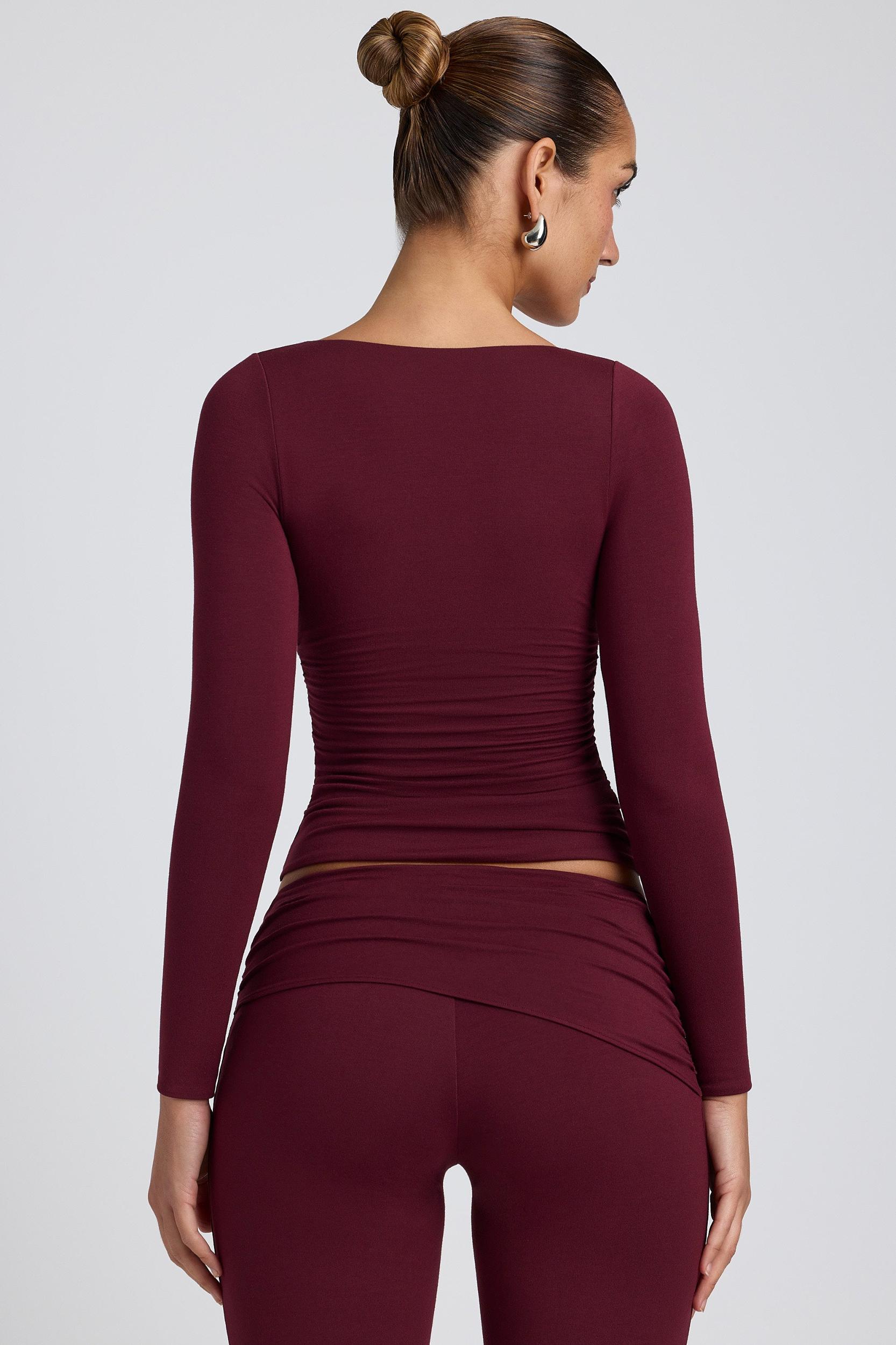 Modal Ruched Long-Sleeve Top in Plum Product Image