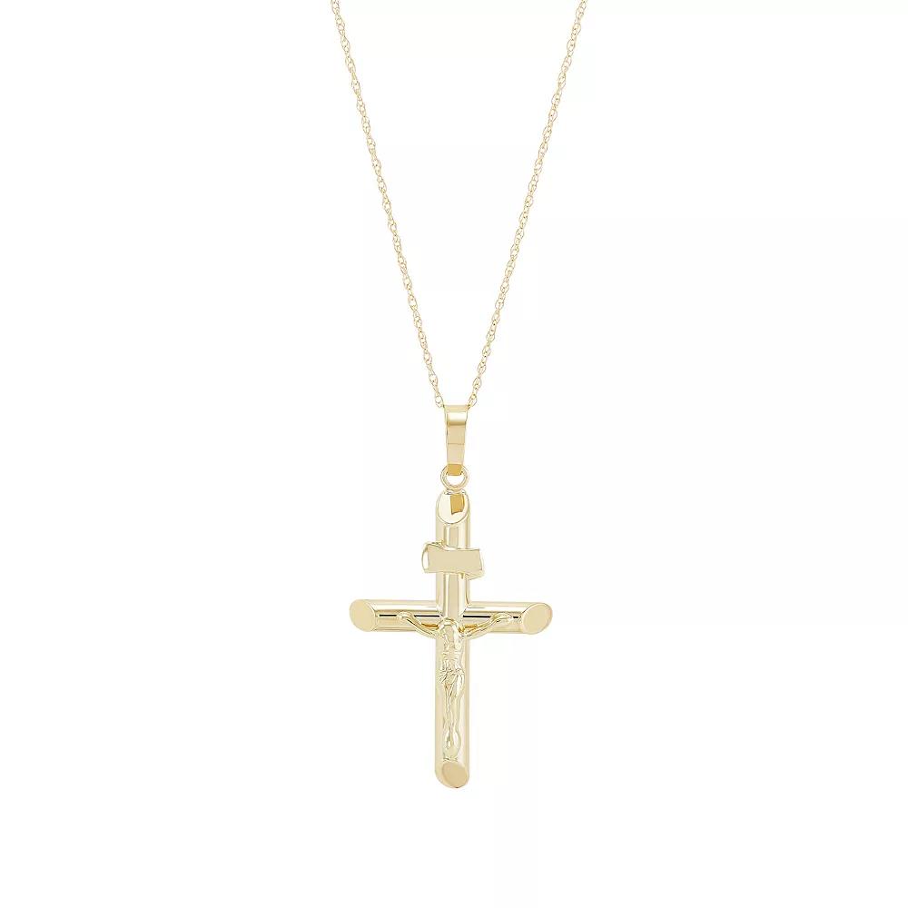 Everlasting Gold 14k Gold Tube Crucifix Pendant Necklace, Women's, Size: 18" Product Image