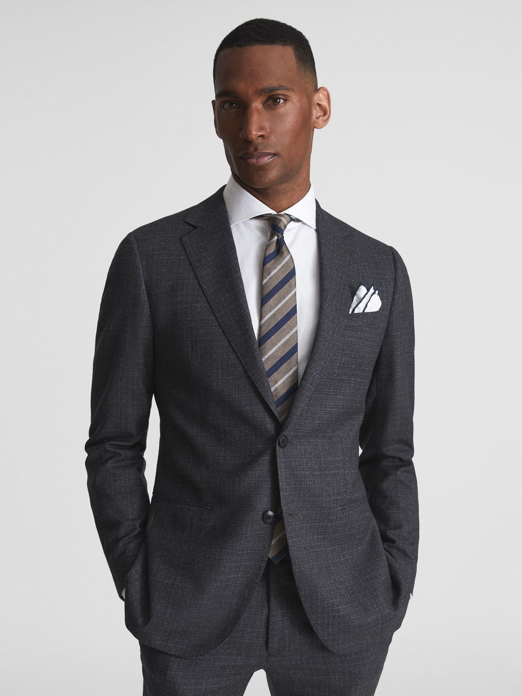 Slim Fit Textured Wool Blazer in Charcoal Product Image