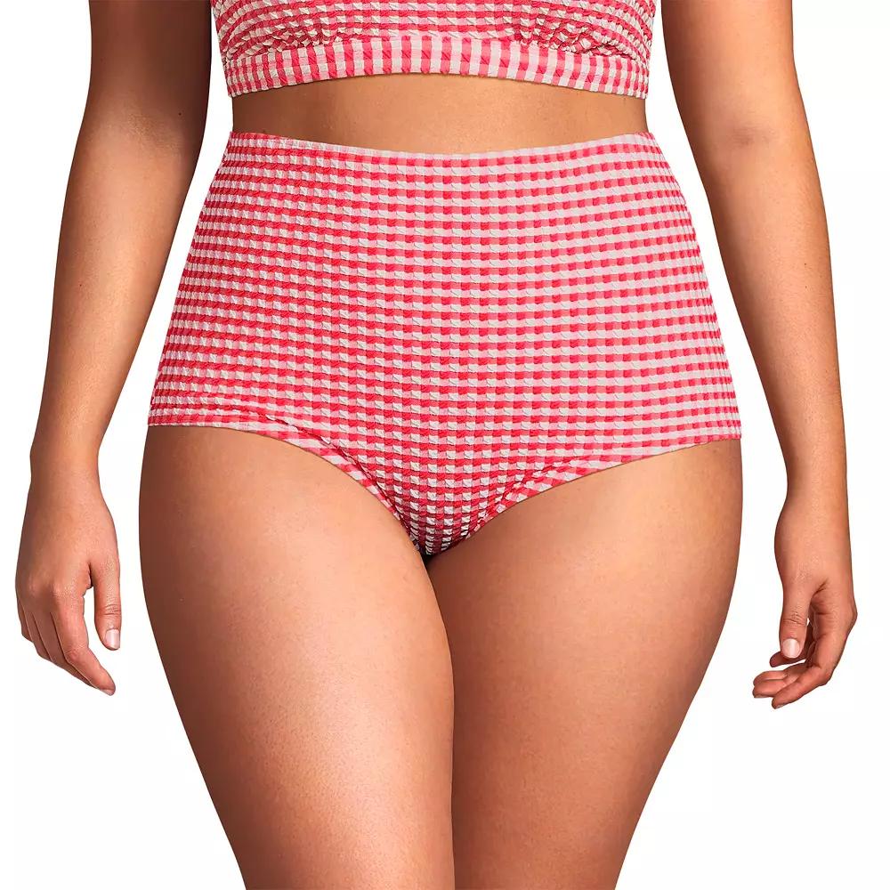 Plus Size Lands' End Tummy Control Gingham Tugless High Waisted Bikini Bottoms, Women's, Size: 1XL, Pink White Gingham Product Image