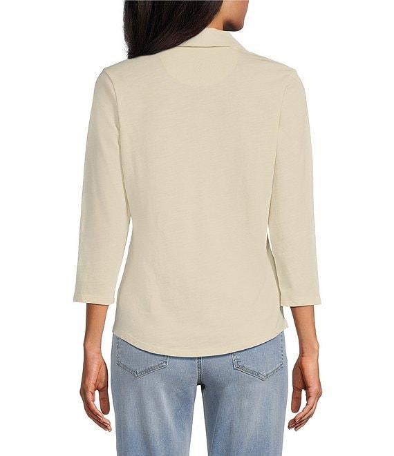 Tommy Bahama Ashby Isles Solid Stretch Jersey Johnny Collar V-Neck 3/4 Sleeve Fitted Top Product Image