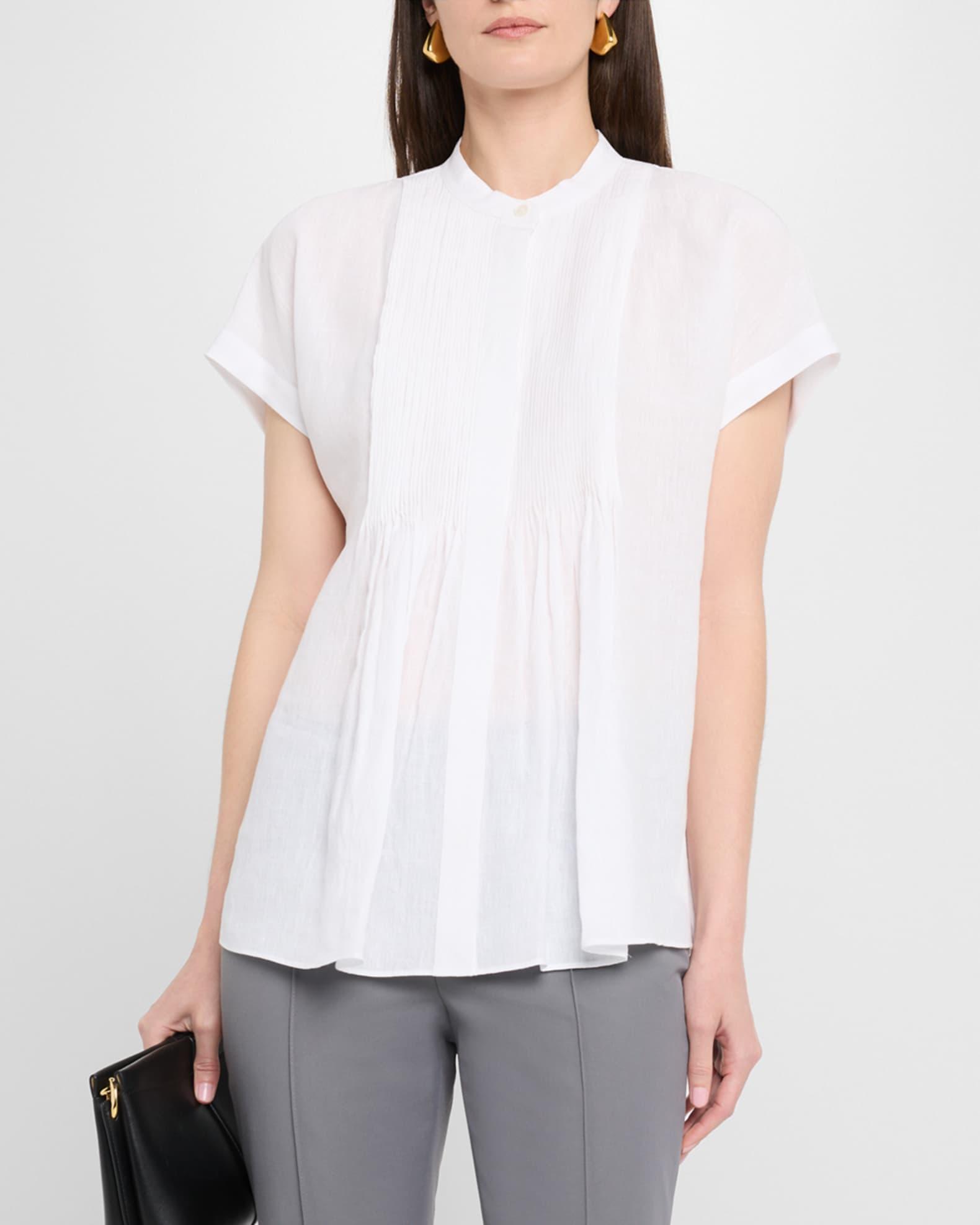 Ruched Pintuck Linen Blouse Product Image