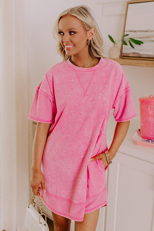 Block Party Ready Vintage Wash T-Shirt Mini Dress in Pink Product Image