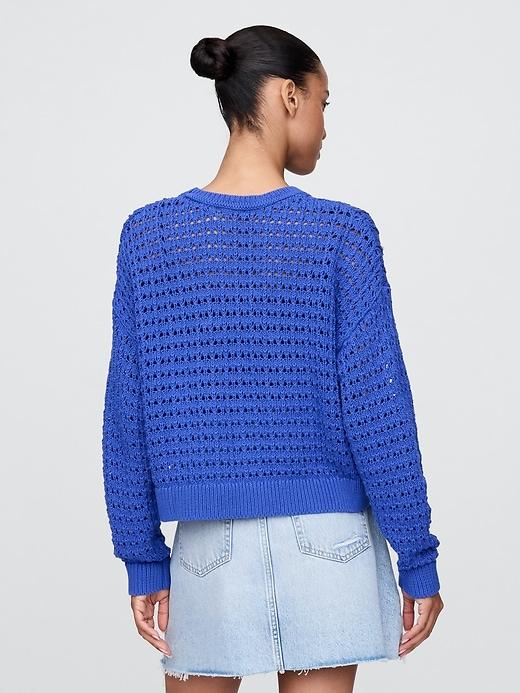 100% Cotton Crochet Crewneck Sweater Product Image