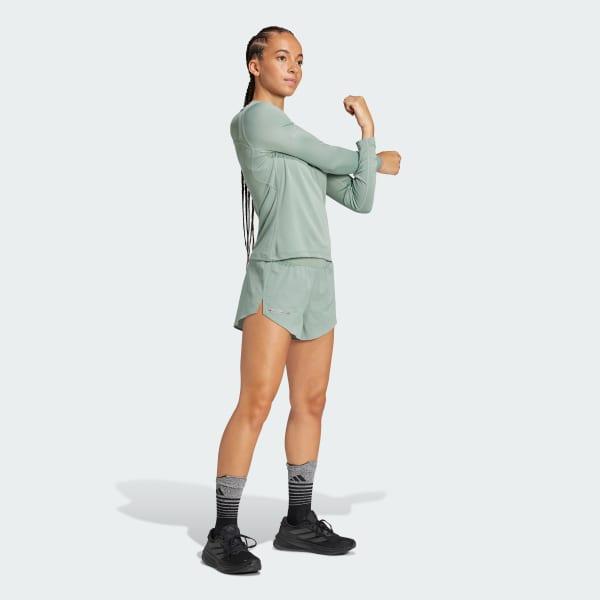 adidas Ultimate Running Reflective Long Sleeve Tee Silver Green L Womens Product Image