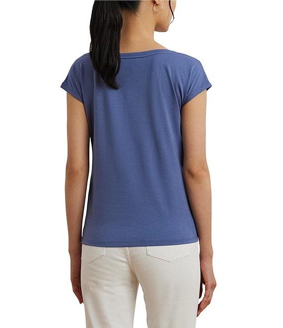 Lauren Ralph Lauren Petite Size Cotton Blend Jersey Boat Neck Short Sleeve Graphic T-Shirt Product Image