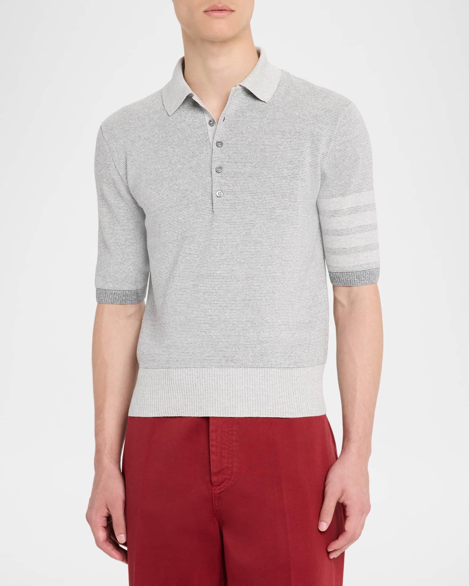 Men's Linen and Cotton Stripe-Sleeve Polo Shirt Product Image