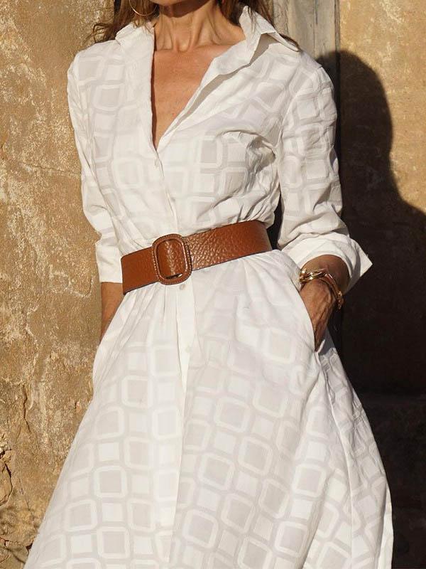Long Sleeves Loose Split-Joint Tied Waist Lapel Shirt Dress Product Image