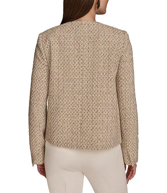 Donna Karan Tweed Triple Gold Button Crew Neck Jacket Product Image