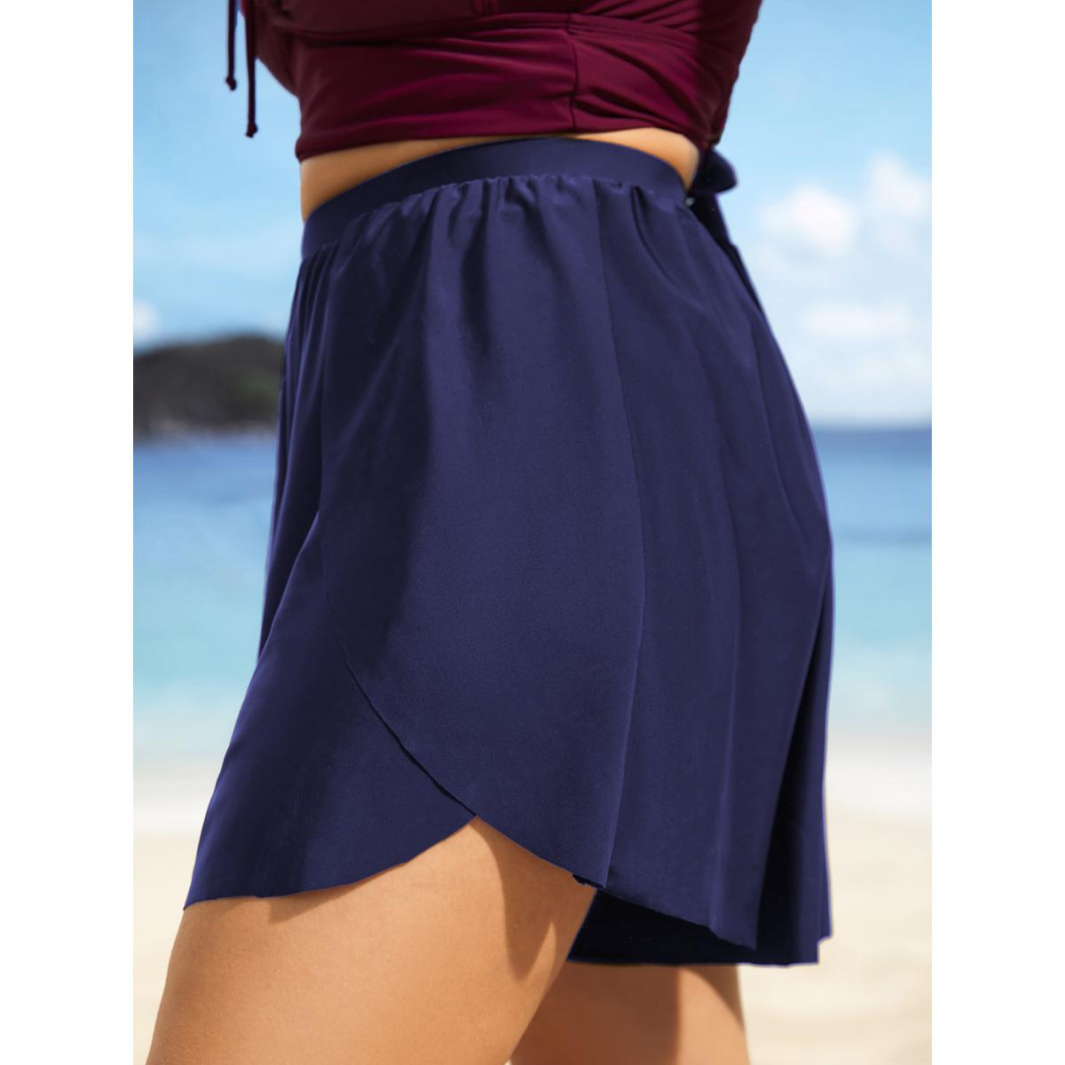 Plus Size Solid High Rise Overlapped Hem Swim Bottom Women's Swimwear Indigo Beach Overlapping High stretch Bodycon High Rise Curve Swim Bottoms BloomChic 10/M Product Image