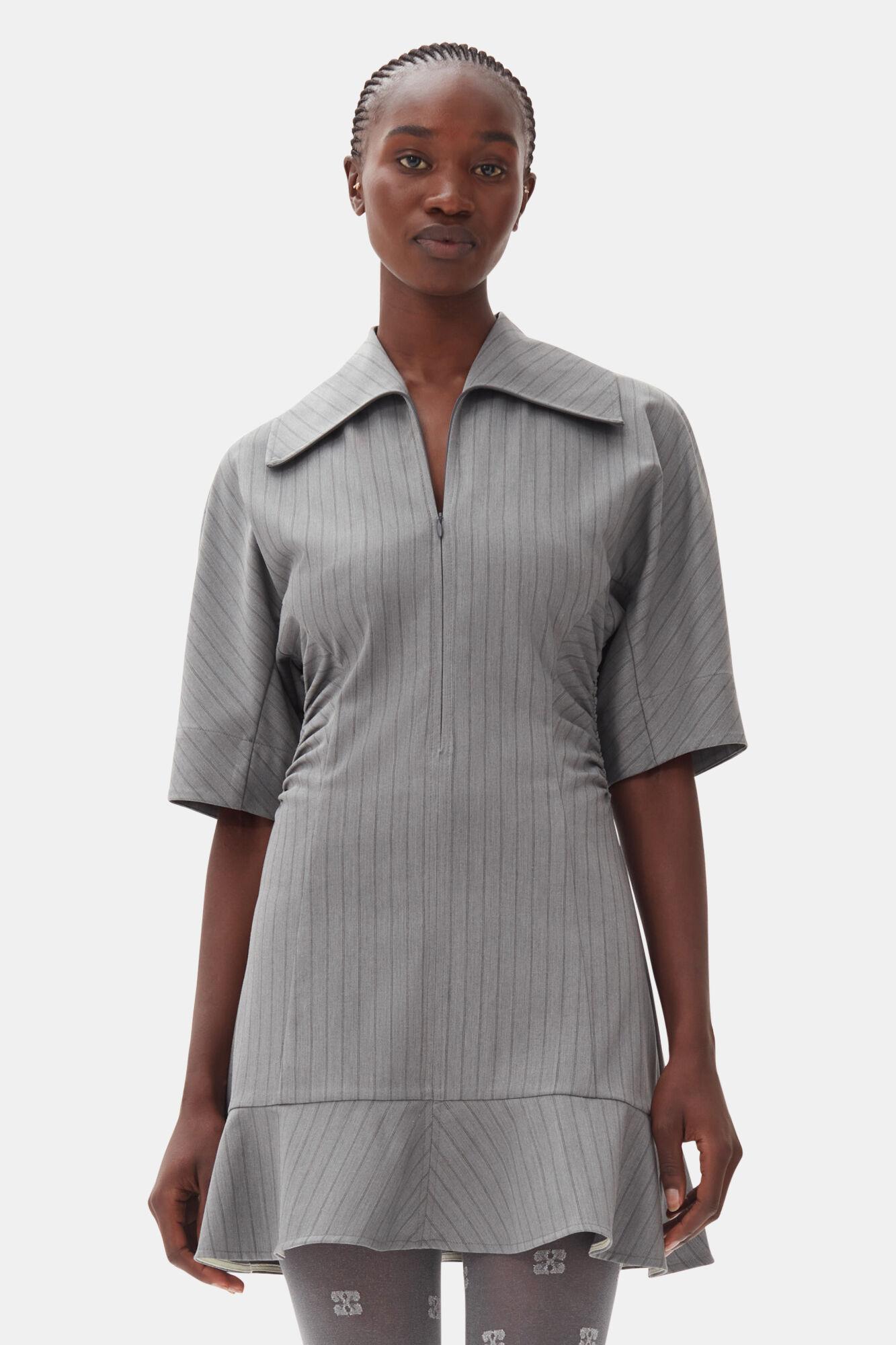 Grey Striped Suiting Mini Dress Product Image