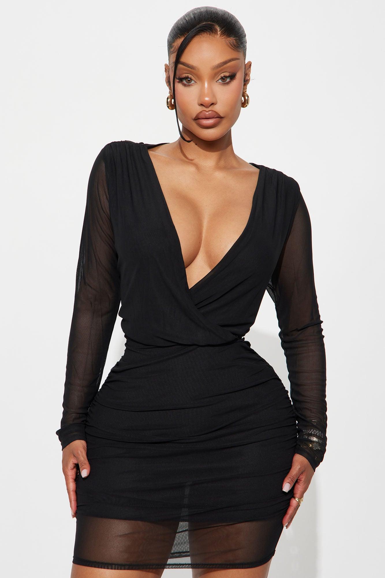 Romy Ruched Mesh Mini Dress - Black Female Product Image