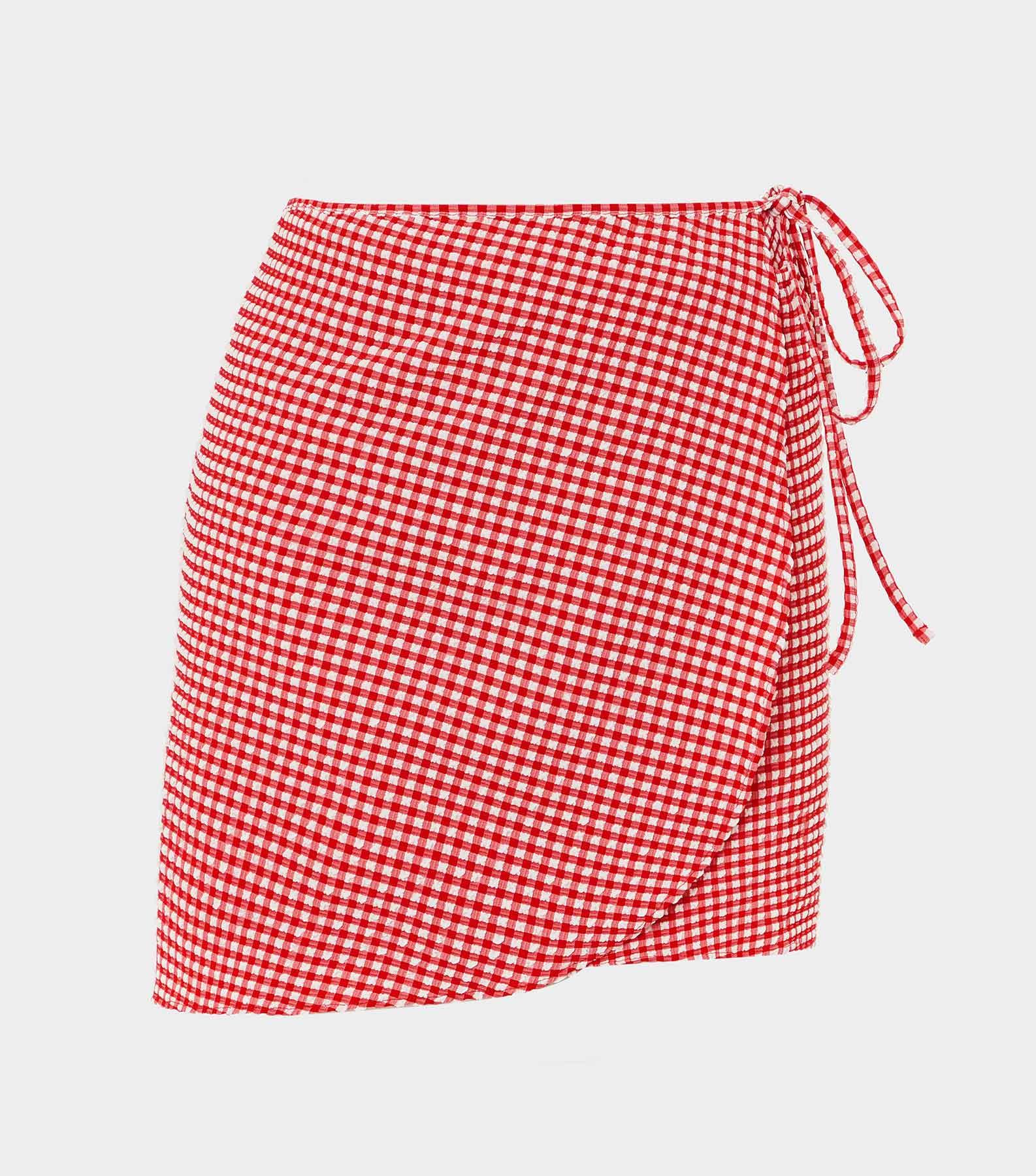 Gingham Seersucker Short Sarong - Red Gingham Product Image