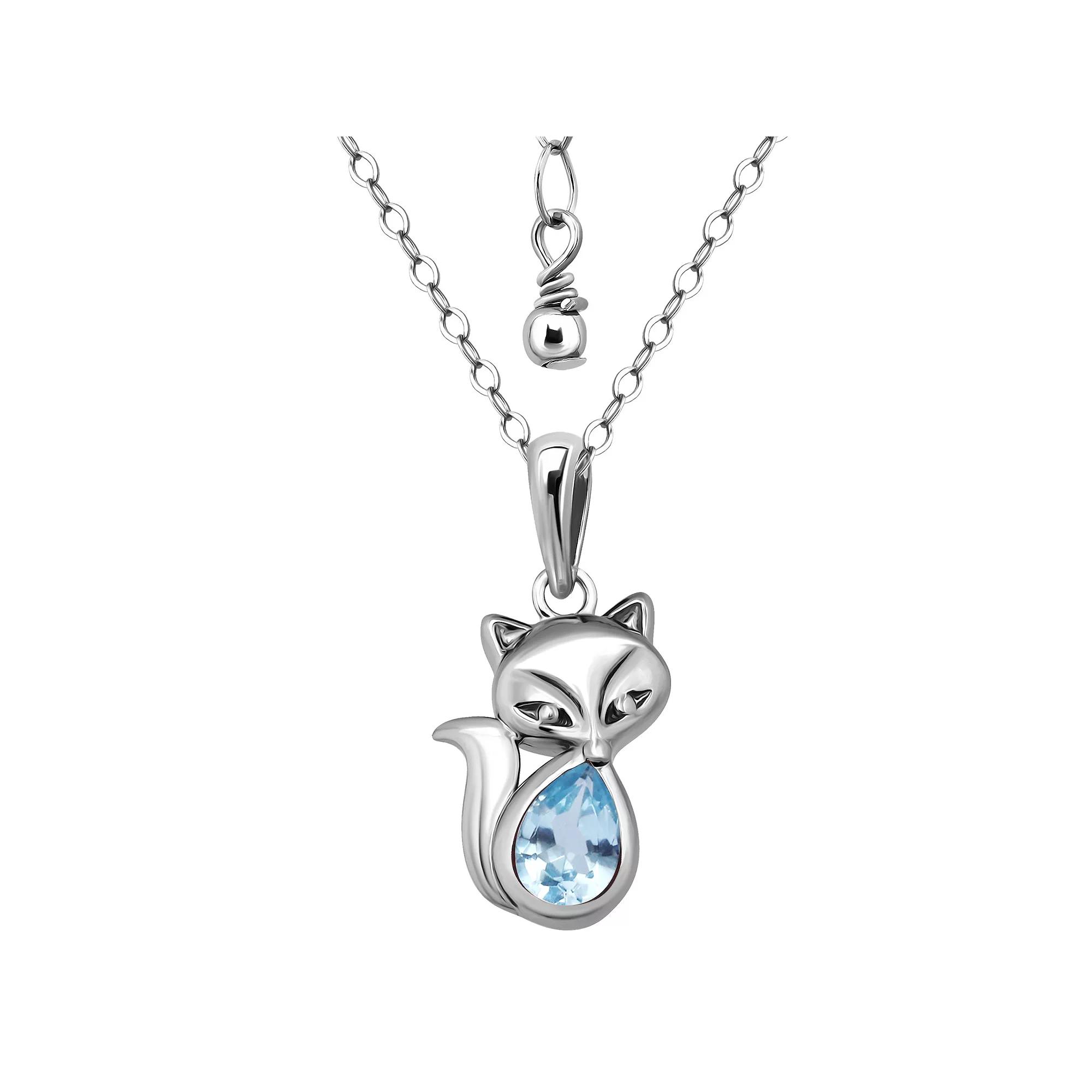Aleure Precioso Sterling Silver Fox Pendant Necklace, Women's, Size: 16-18" ADJ, Blue Topaz Product Image