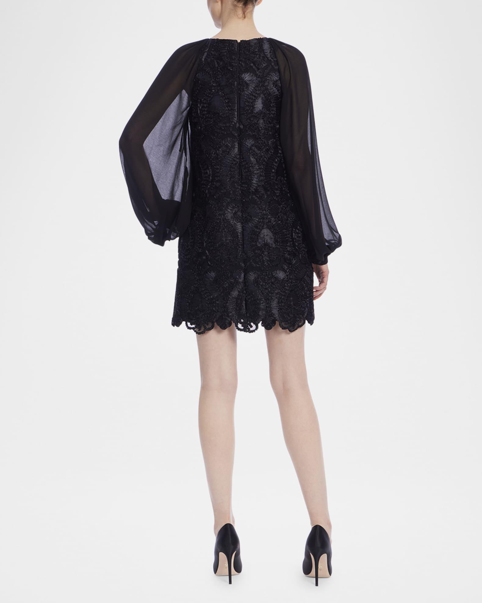Sheer Blouson-Sleeve Ribbon Mini Dress Product Image