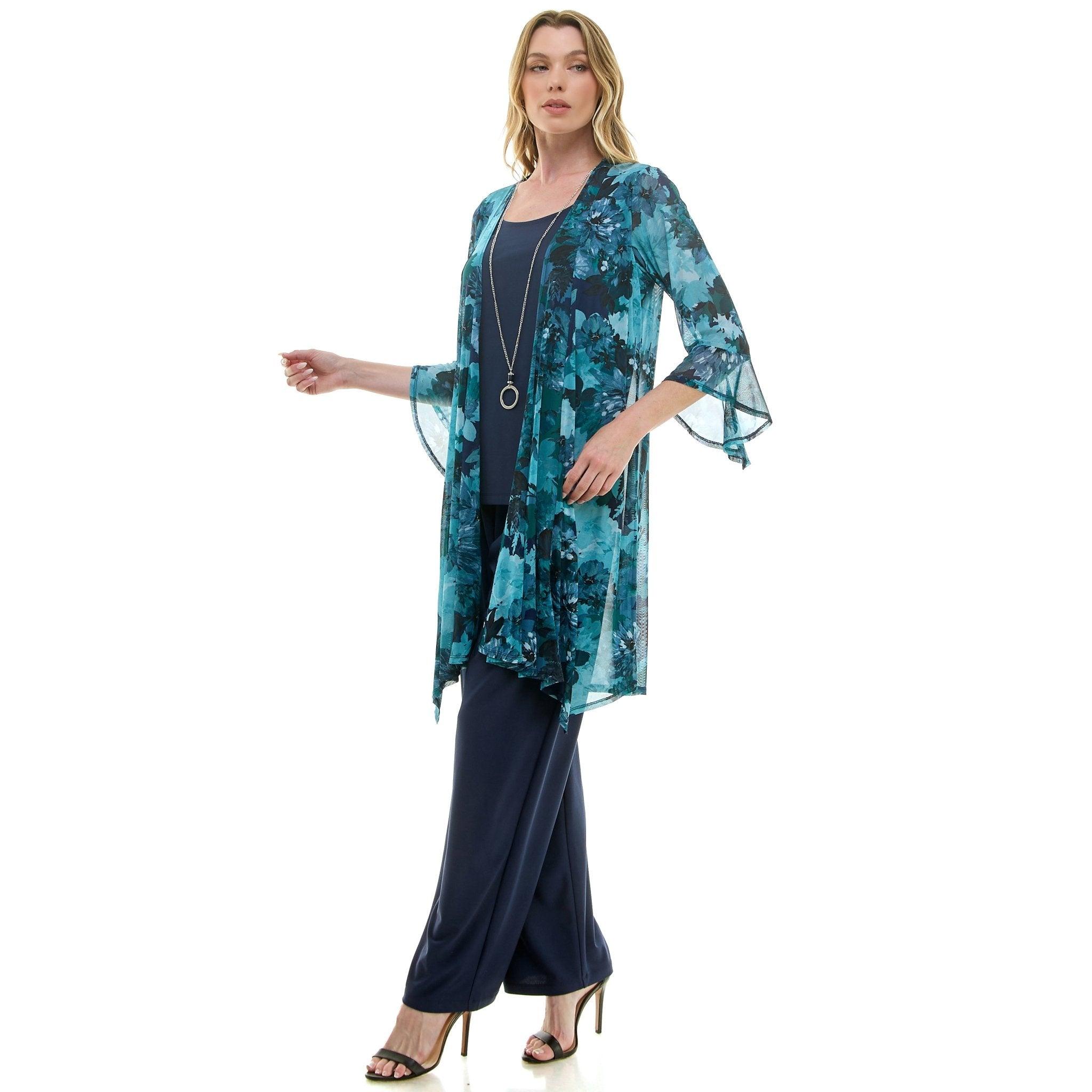 Black & Teal Pantset With Necklace Product Image