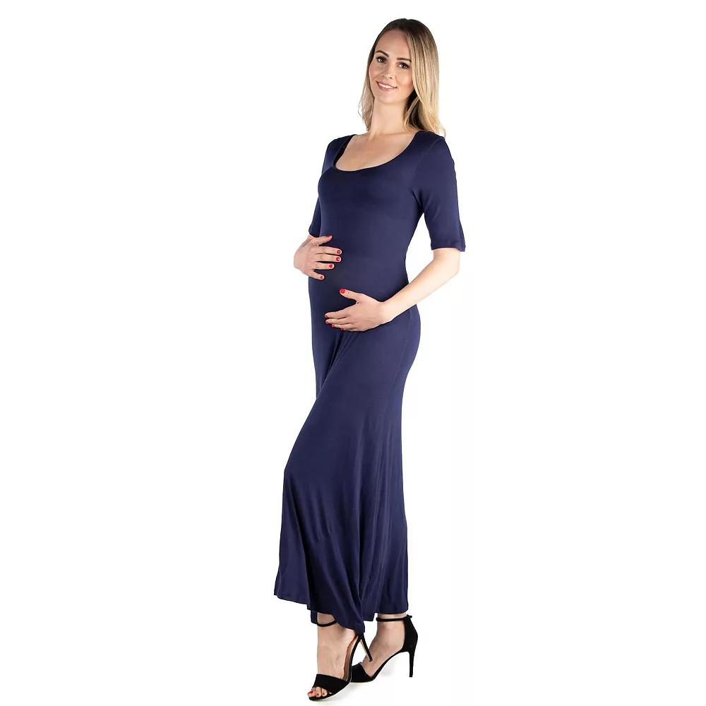 Maternity 24Seven Comfort Apparel Casual Maxi Dress, Women's, Size: Medium-Mat, Blue Product Image