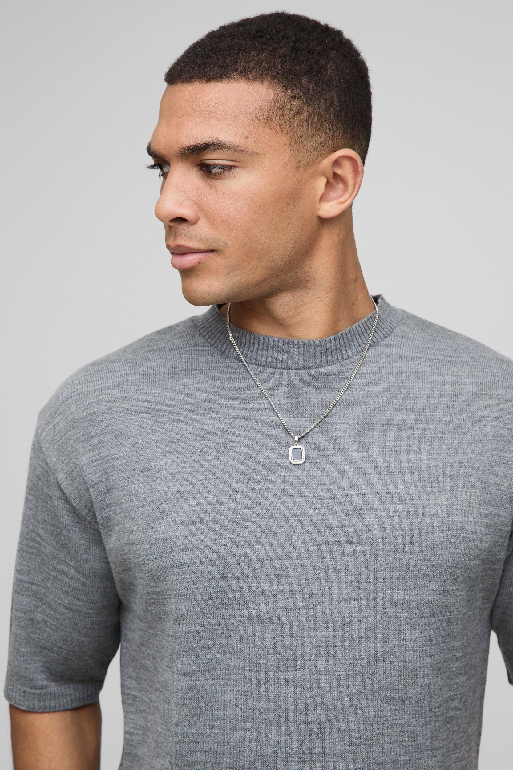 Regular Fit Marl Knitted T-Shirt | boohooMAN USA Product Image