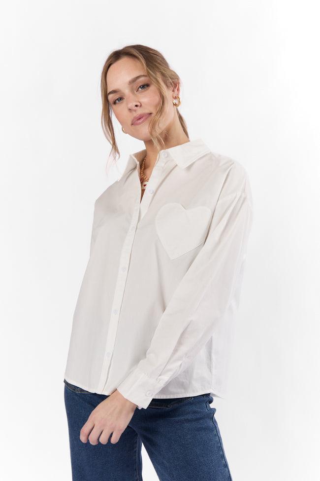 All My Love Heart Pocket Ivory Button Down Blouse FINAL SALE Product Image