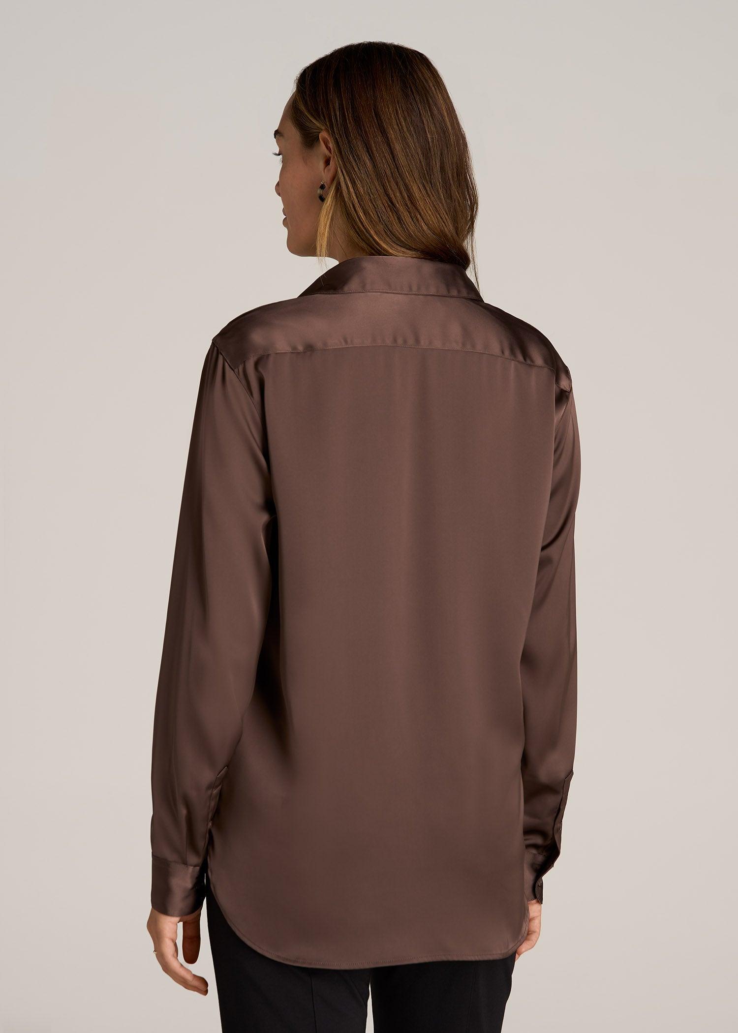 Relaxed Button-Up Blouse for Tall Women in Chocolate Mocha Female Product Image