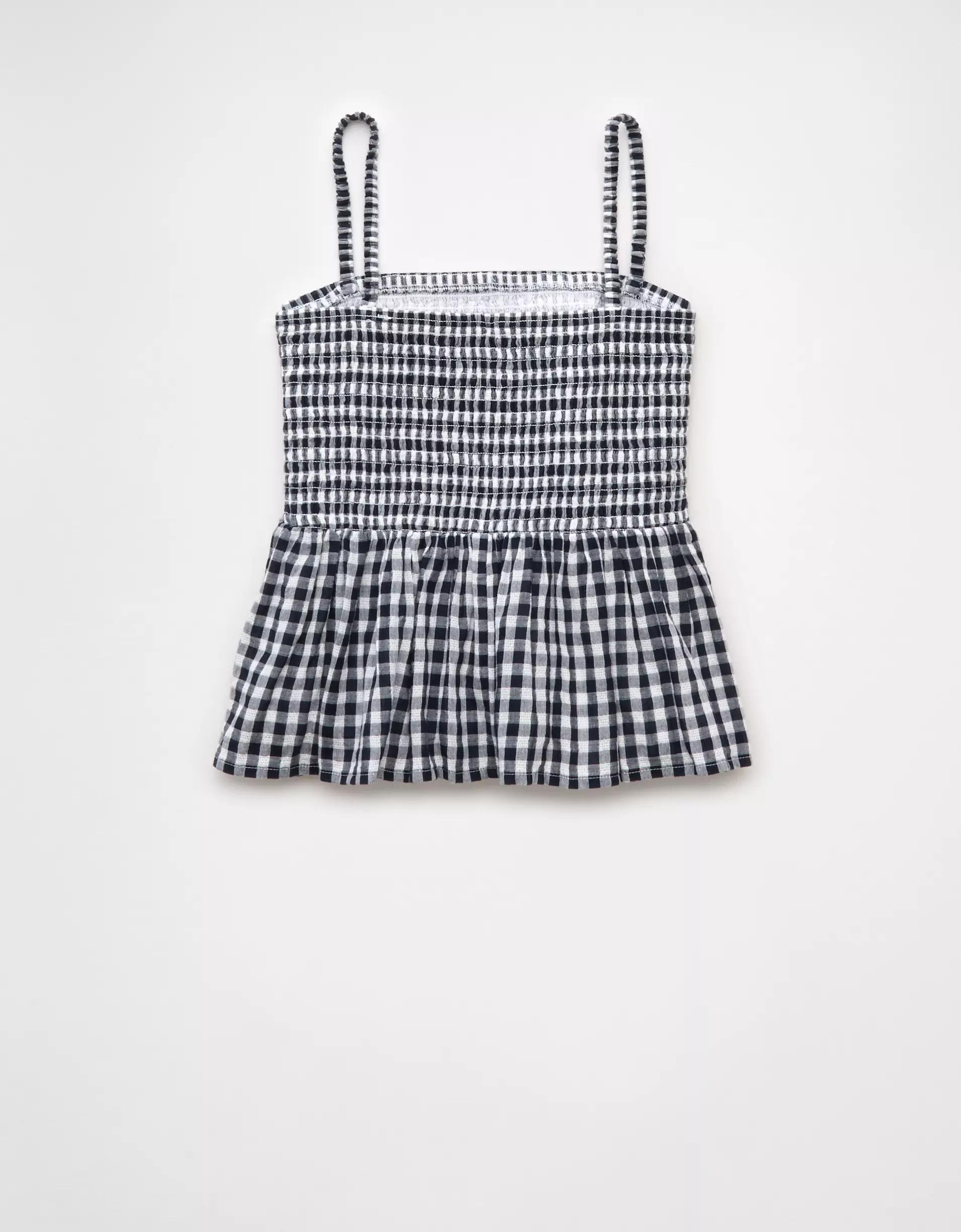 AE Smocked Gingham Babydoll Cami Product Image