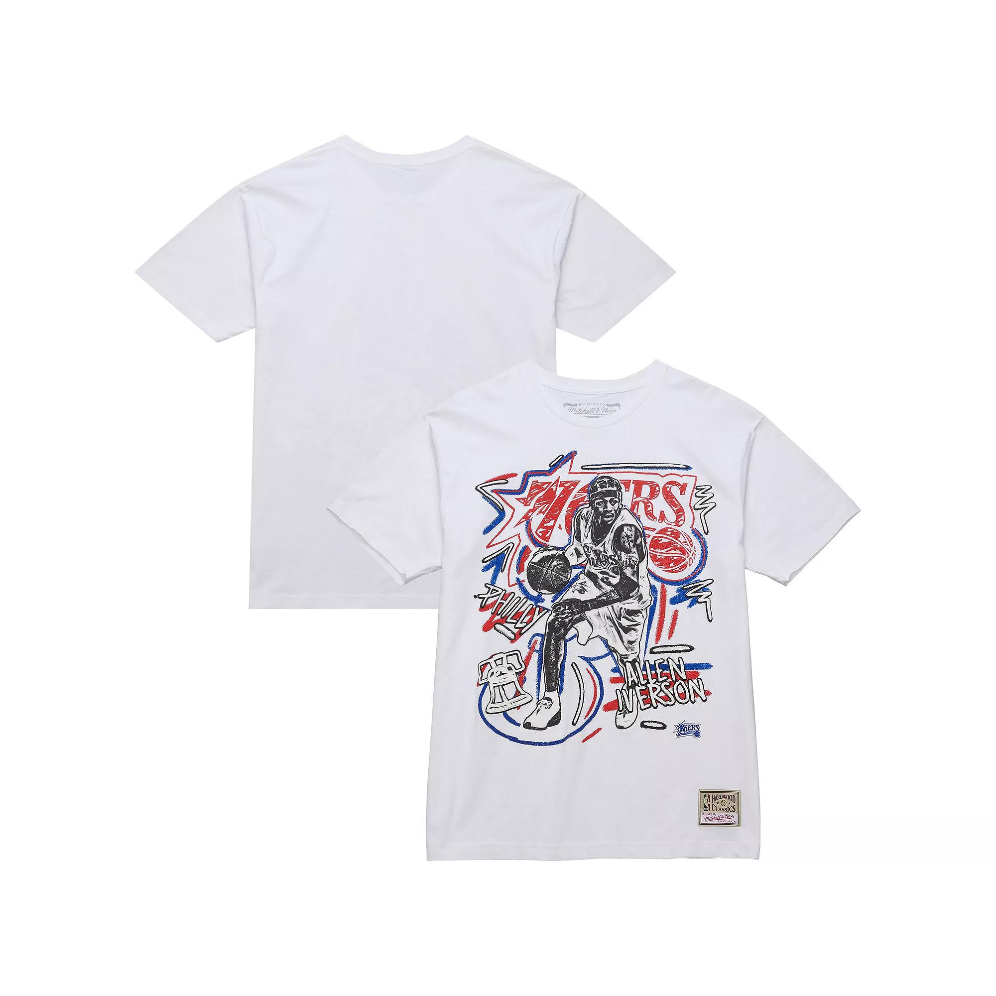 Men's Mitchell & Ness Allen Iverson White Philadelphia 76ers Hardwood Classics Chalked Up T-Shirt,  Product Image
