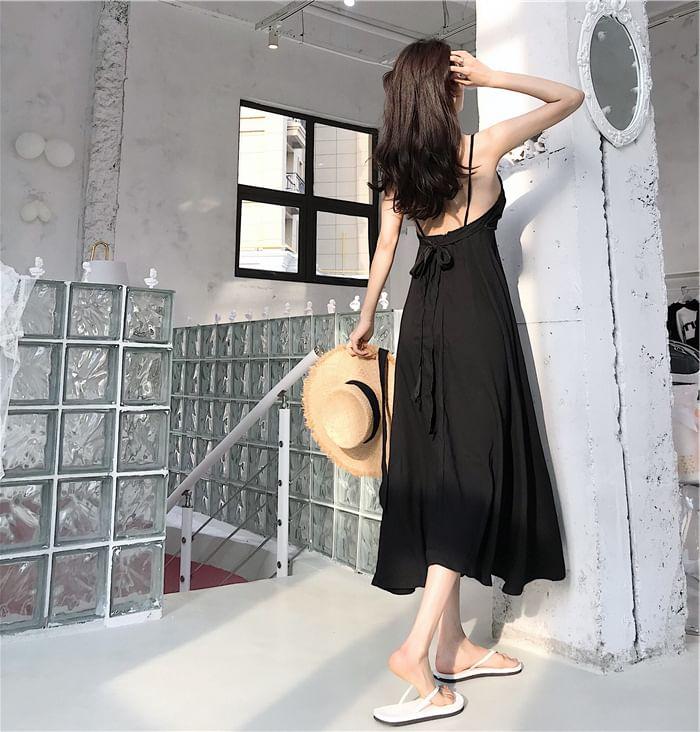 Spaghetti Strap Plain Open Back Maxi Sundress Product Image