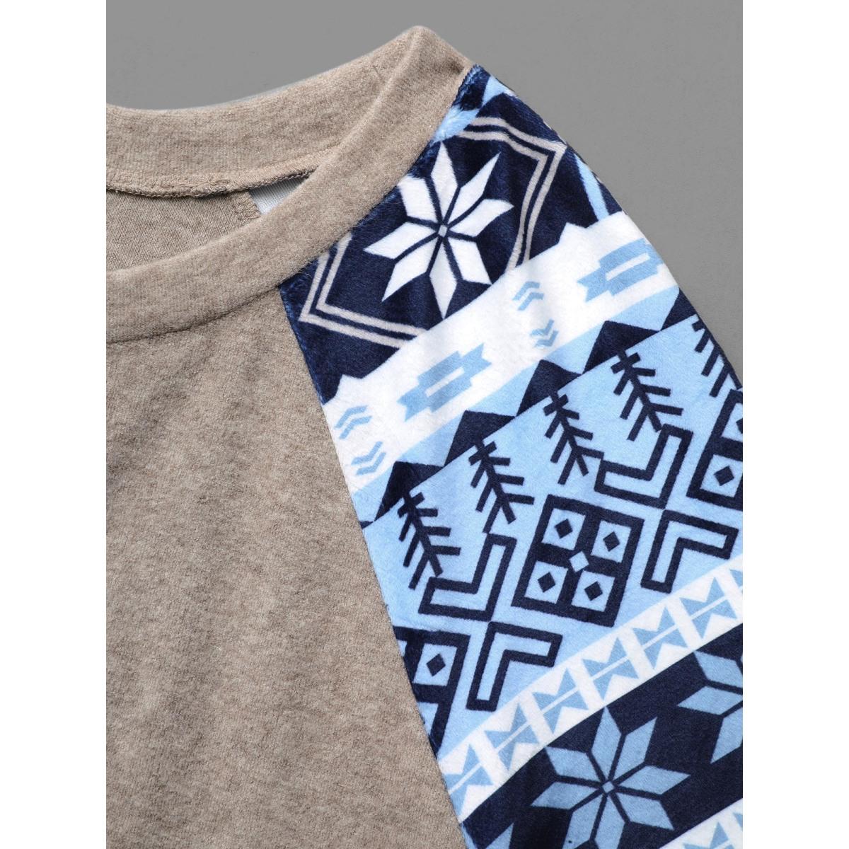 Plus Size Geometric Patchwork Contrast Raglan Sleeve Sweatshirt Women Champagne Casual Contrast Loose Round Neck Everyday Sweatshirts BloomChic 12/L Product Image