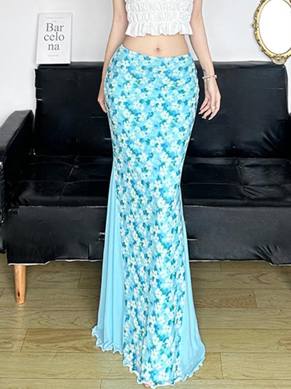 Mesh Patchwork Fishtail Maxi Skirt Product Image