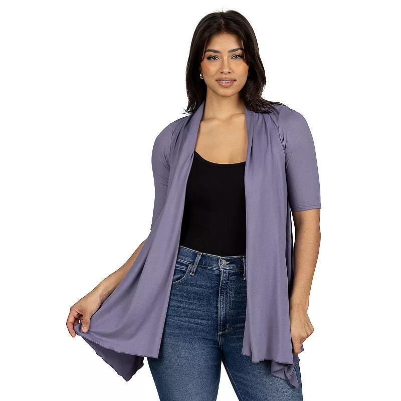 Women's 24Seven Comfort Apparel Loose Fit Open Front Cardigan with Half Sleeve,  Product Image