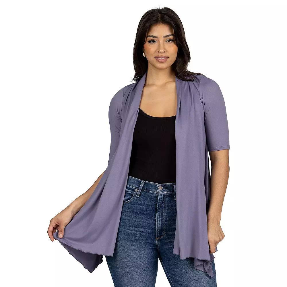 Women's 24Seven Comfort Apparel Loose Fit Open Front Cardigan with Half Sleeve,  Product Image