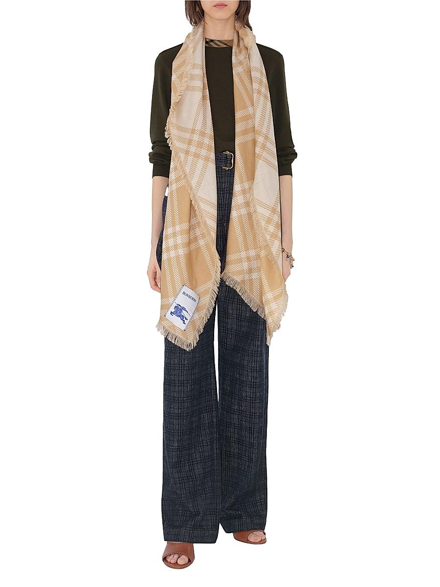 Womens Wide Check Wool Scarf Product Image