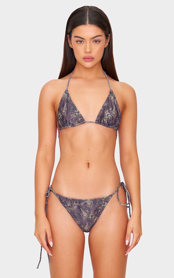 Brown Animal Printed Tie Side Bikini Bottoms Product Image