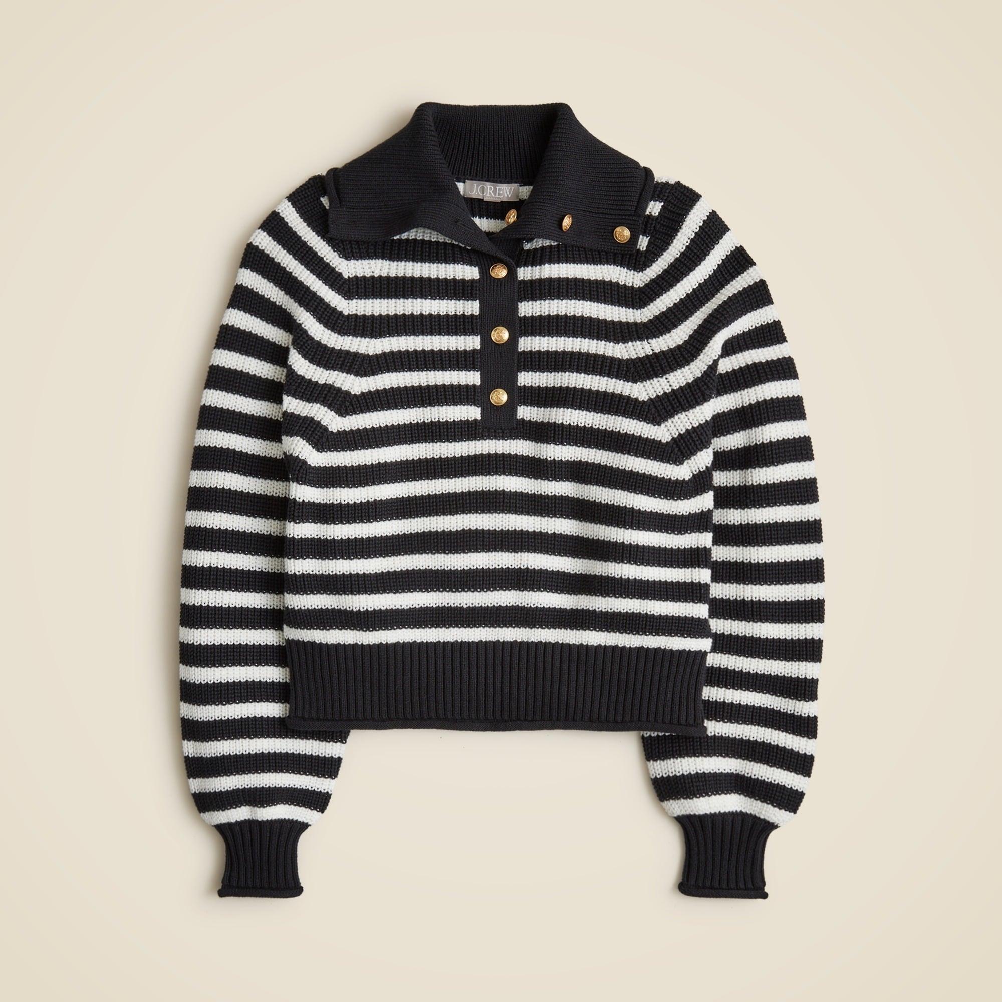 Ribbed cotton button-collar sweater in stripe Product Image