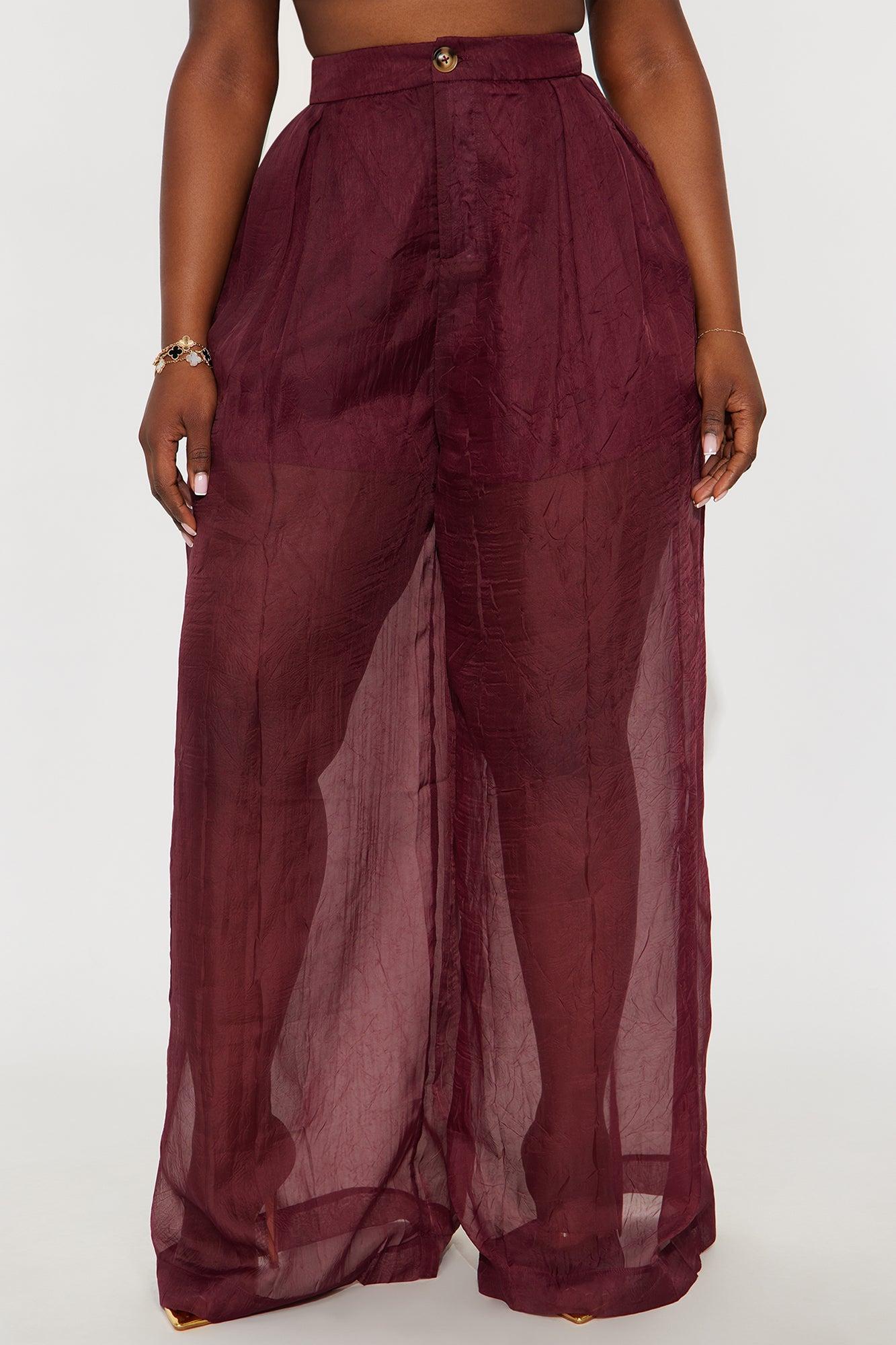 Hollie Wide Leg Organza Pant - Burgundy Female Product Image