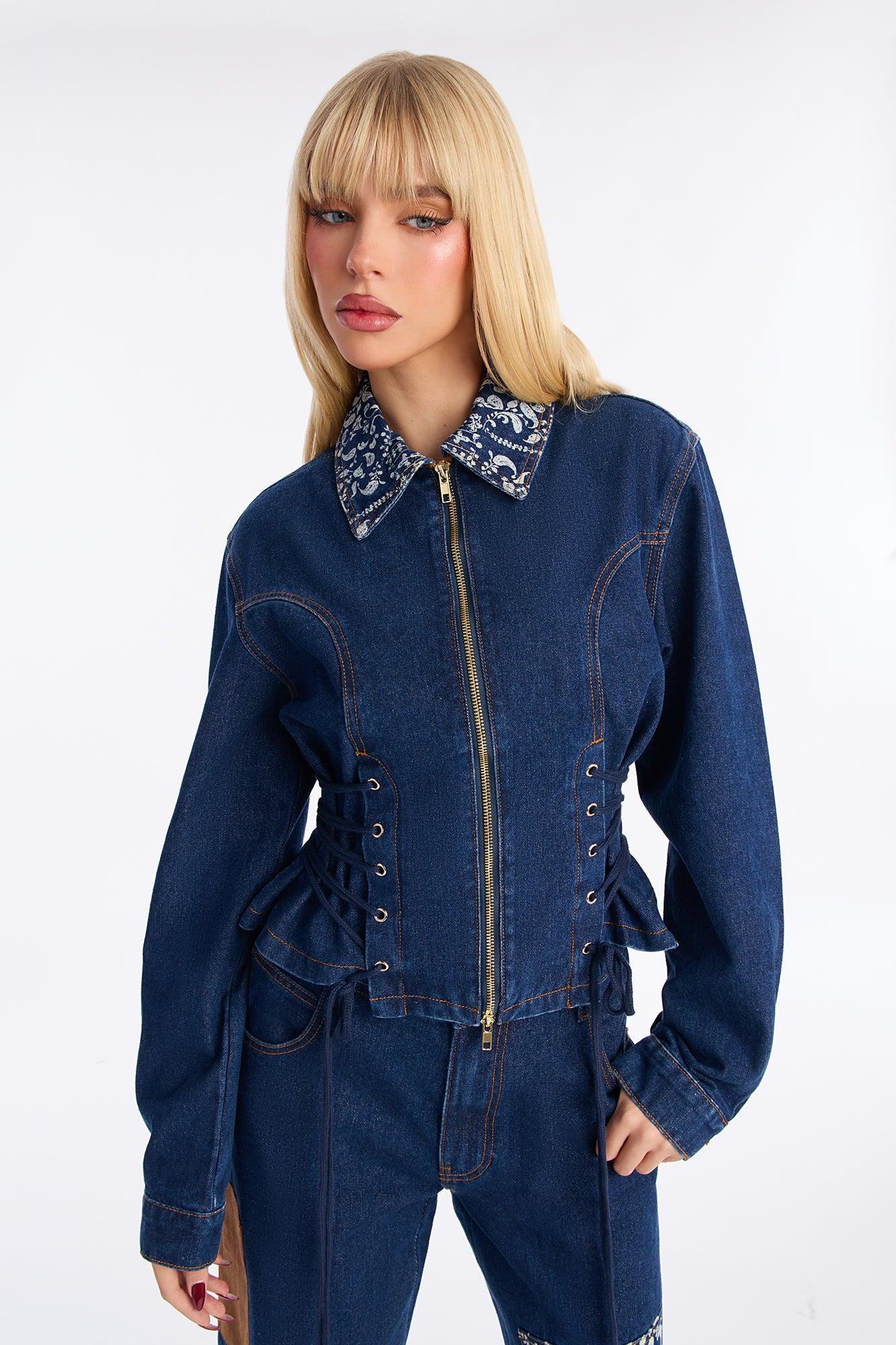 Runaway Rodeo Lace Up Denim Jacket - Rinse Blue Wash Female Product Image