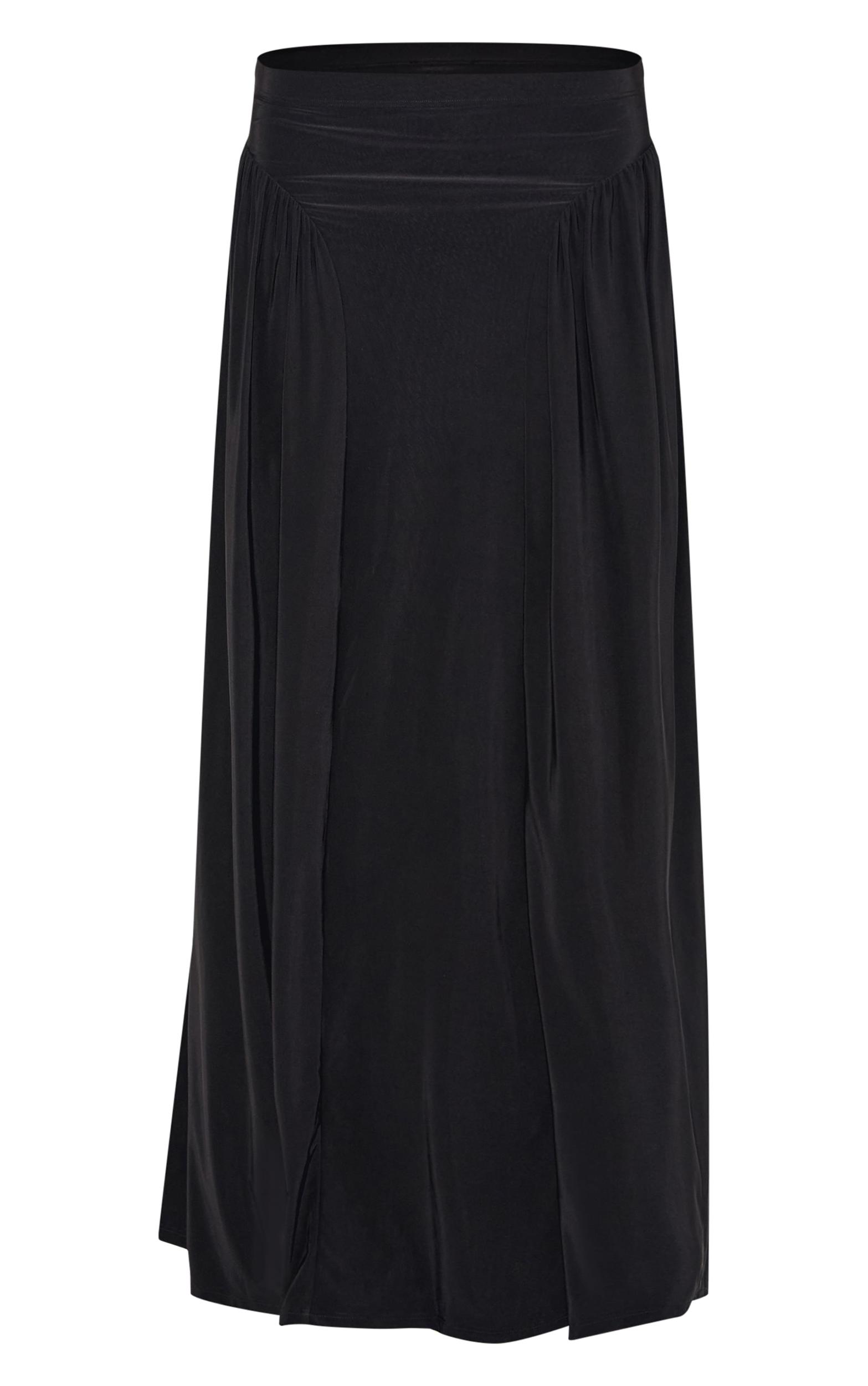 Black Slinky Drop Waist Ruched Panel Maxi Skirt Product Image