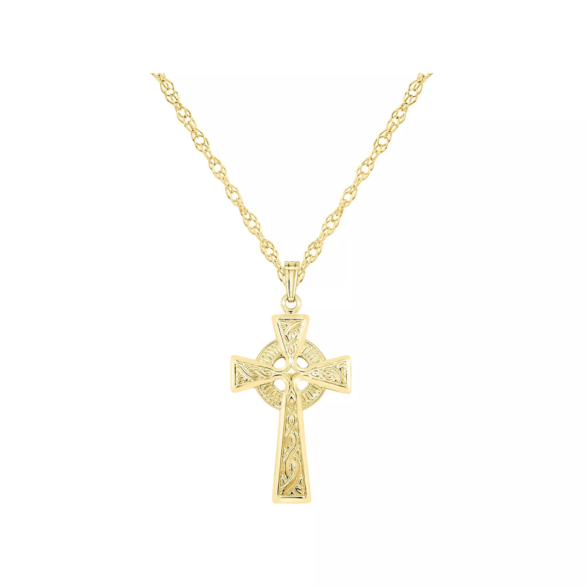 Sterling Silver Celtic Cross Pendant, Women's, Size: 18", 14k Gold Plated Product Image